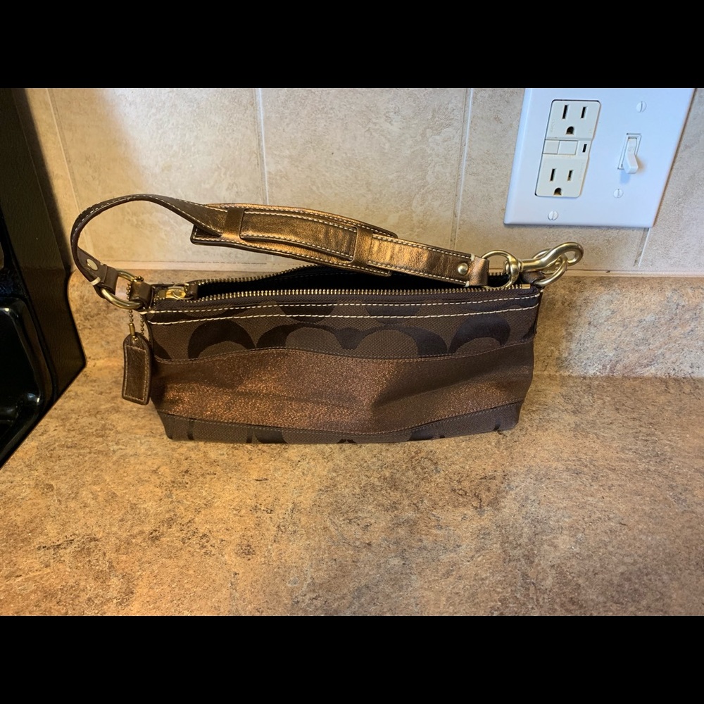 Brown and gold evening bag